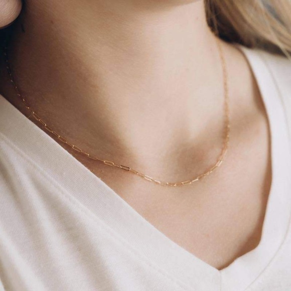 Ultra Dainty 14K Gold Paper Clip Chain Necklace - Picture 1 of 3